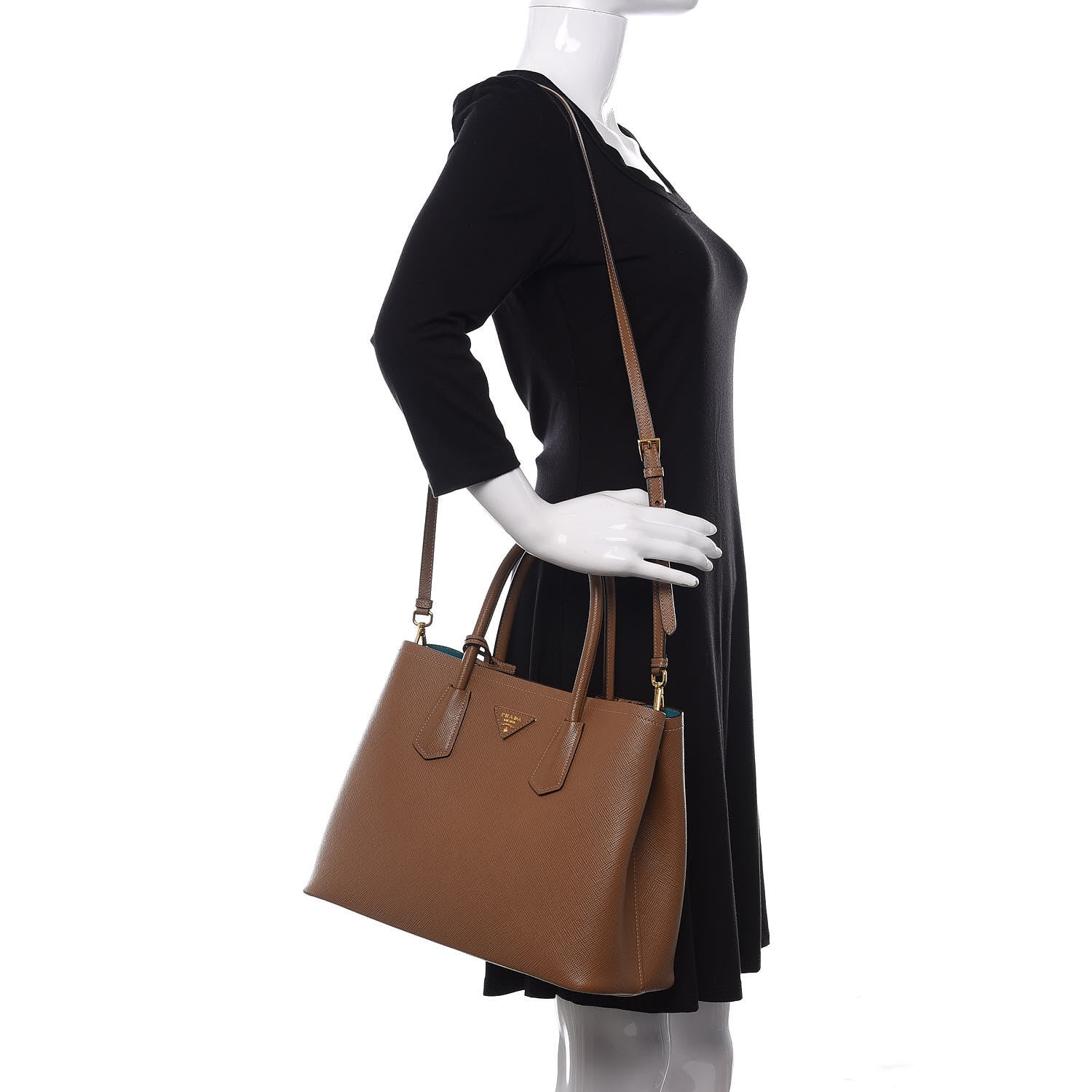 Prada Saffiano Cuir Medium Double Bag Cannella Turchese 2 of 11