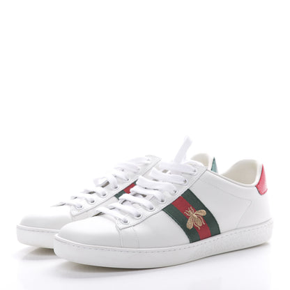 Gucci Calfskin Ayers Bee Embroidered Womens Ace Sneakers 37 White Green 3 of 7