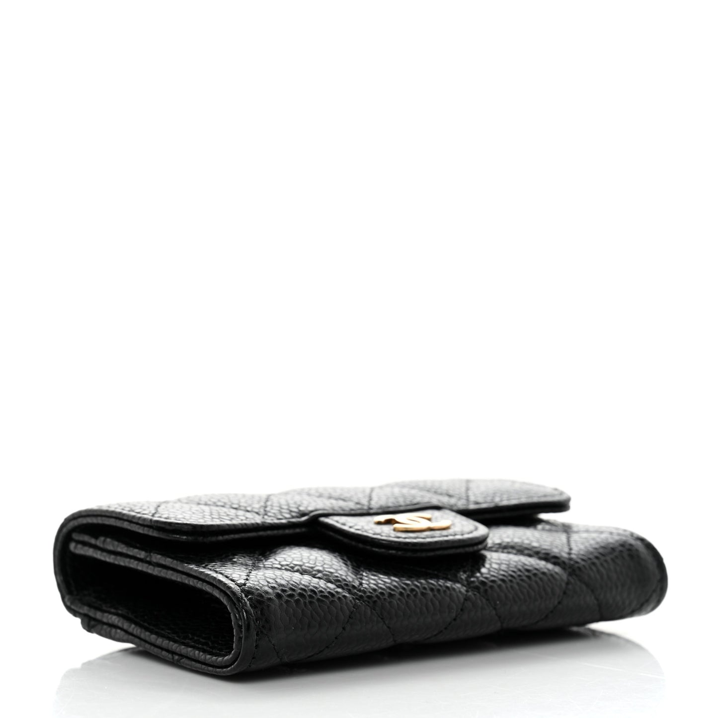 Caviar Quilted Flap Card Holder Wallet Black