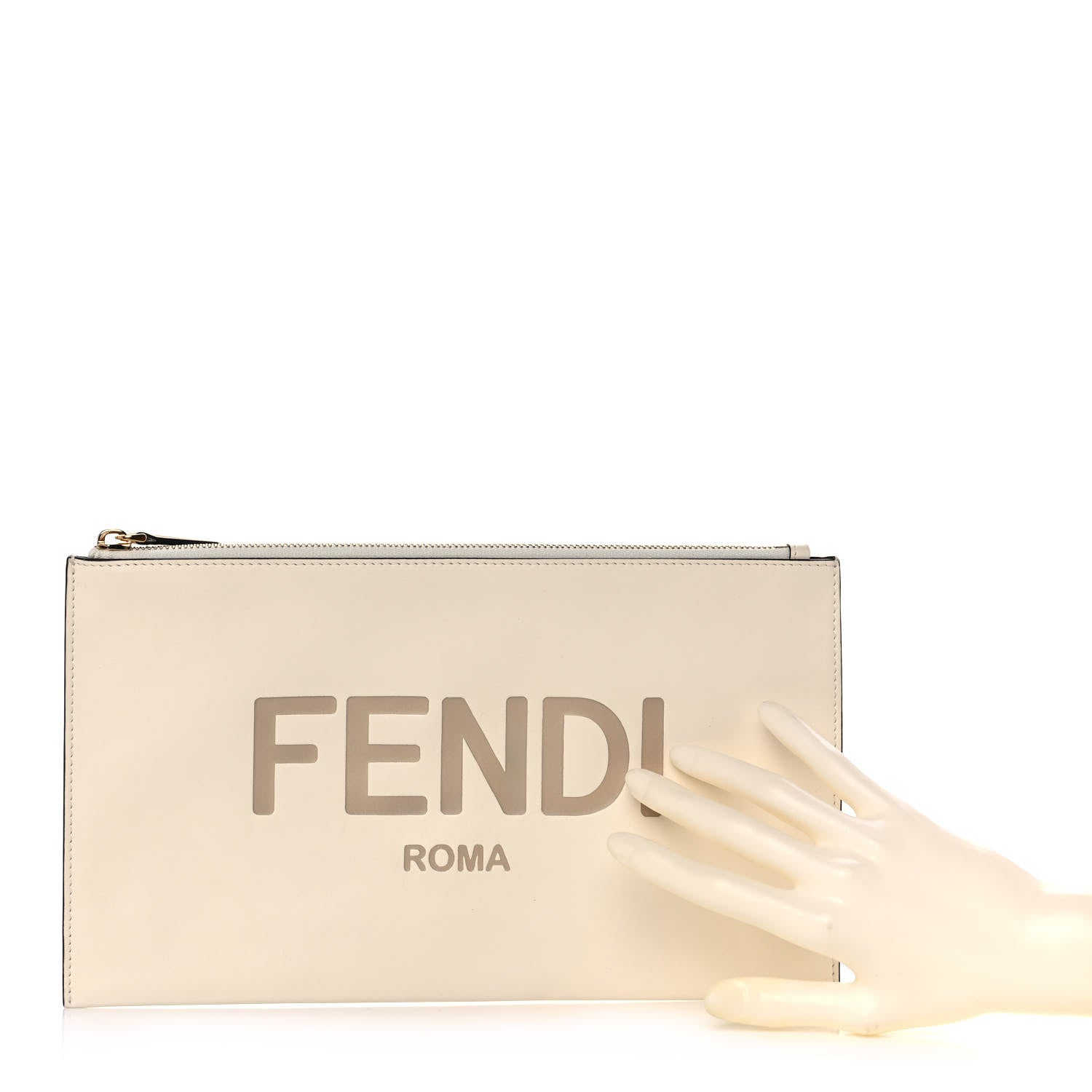Fendi Vitello King Logo Embossed Medium Flat Pouch Camelia 2 of 8