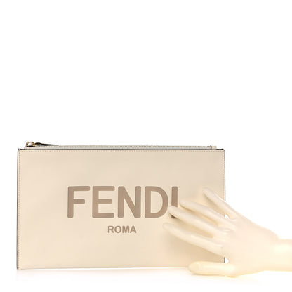 Fendi Vitello King Logo Embossed Medium Flat Pouch Camelia 2 of 8