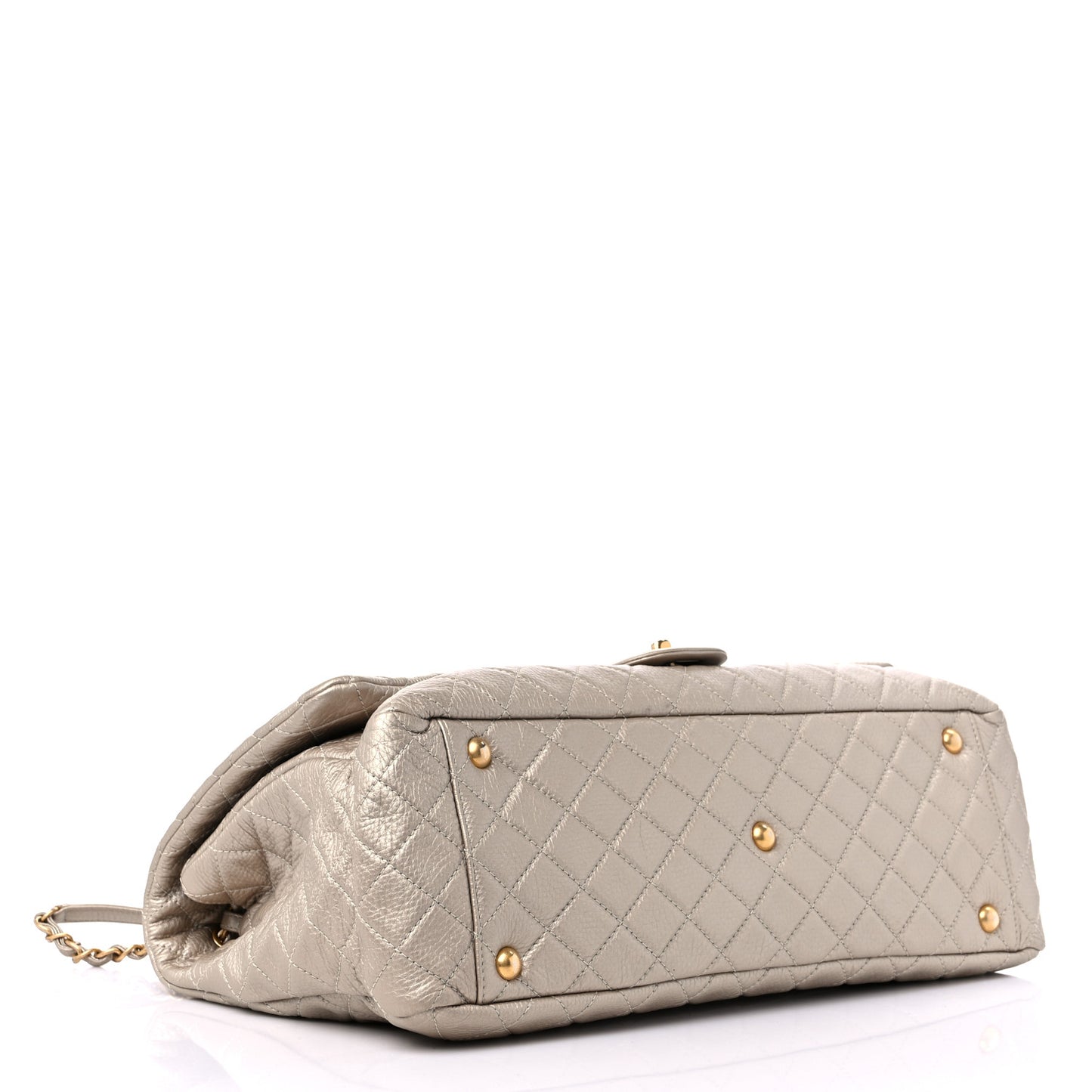 Metallic Calfskin Quilted XXL Travel Flap Bag Gold