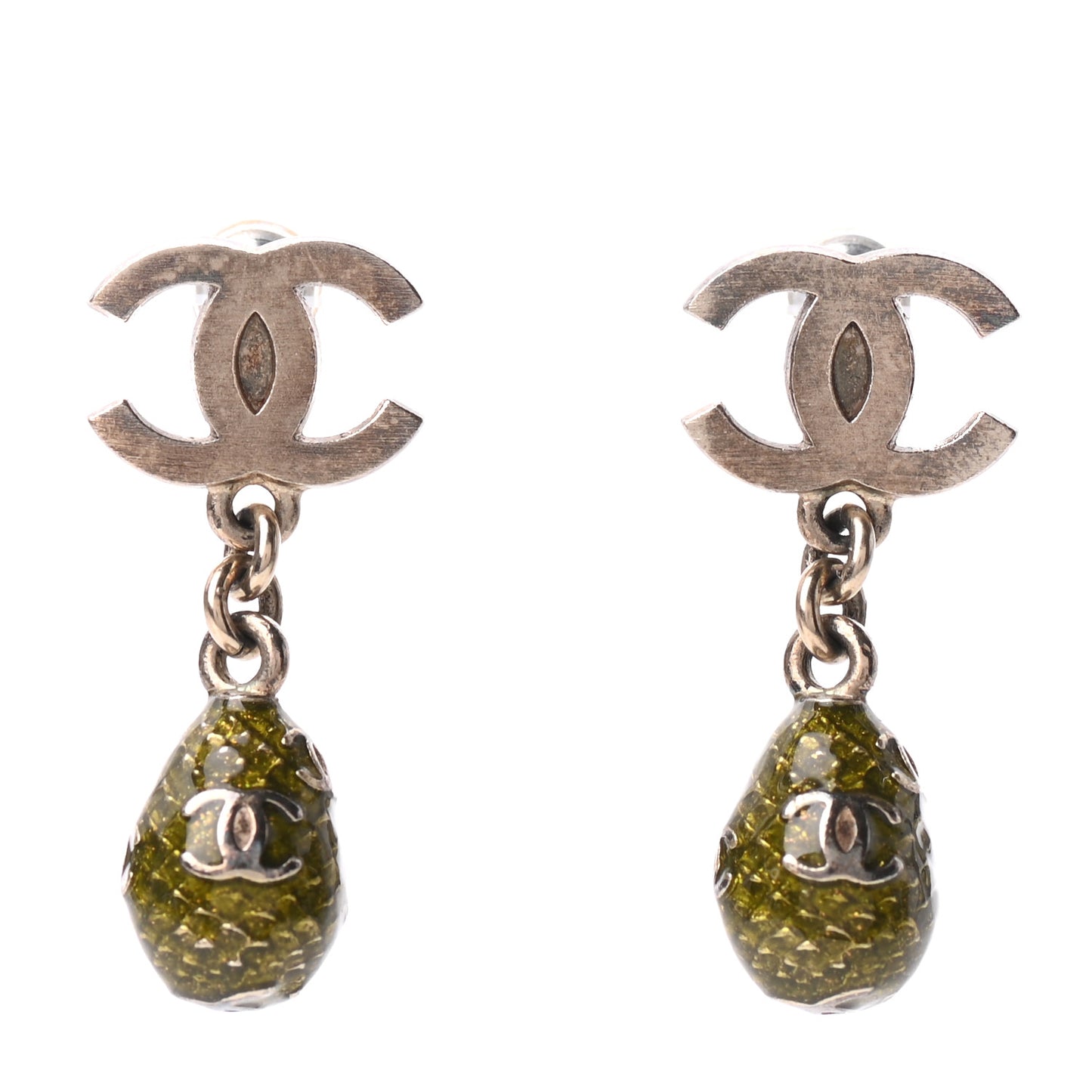 CC Enamel Drop Earrings Green