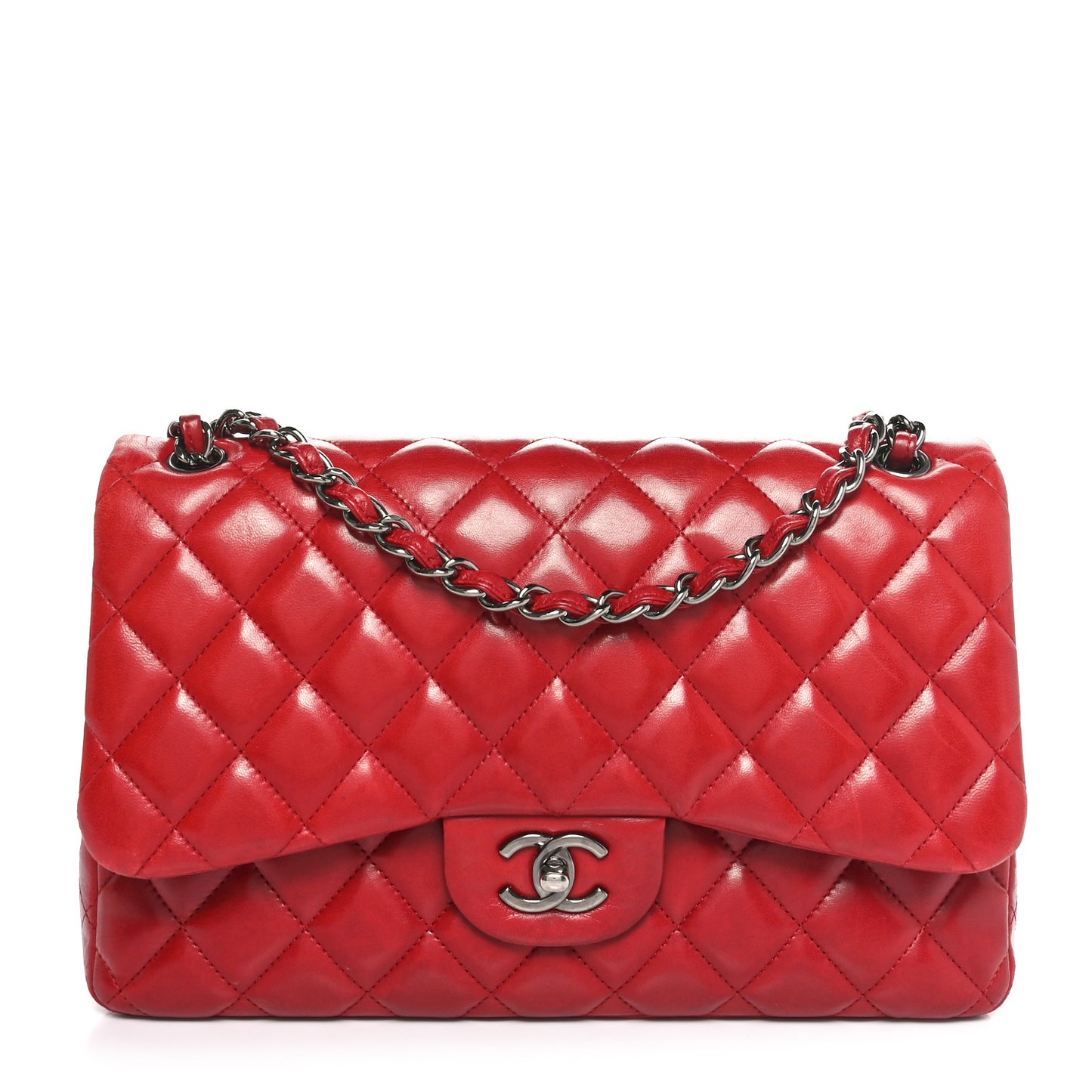 Lambskin Quilted Jumbo Double Flap Red