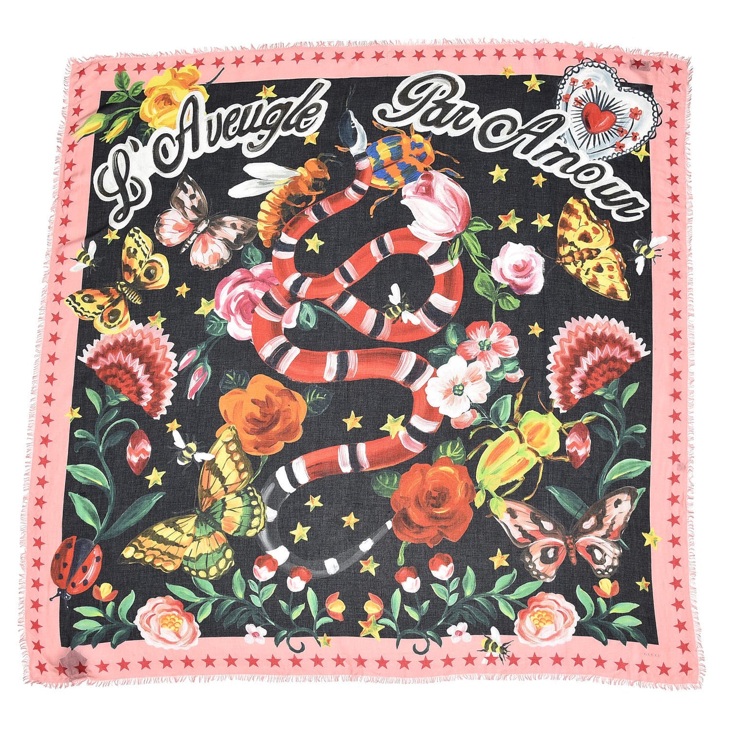 Modal Silk Cashmere Garden Print Shawl Black