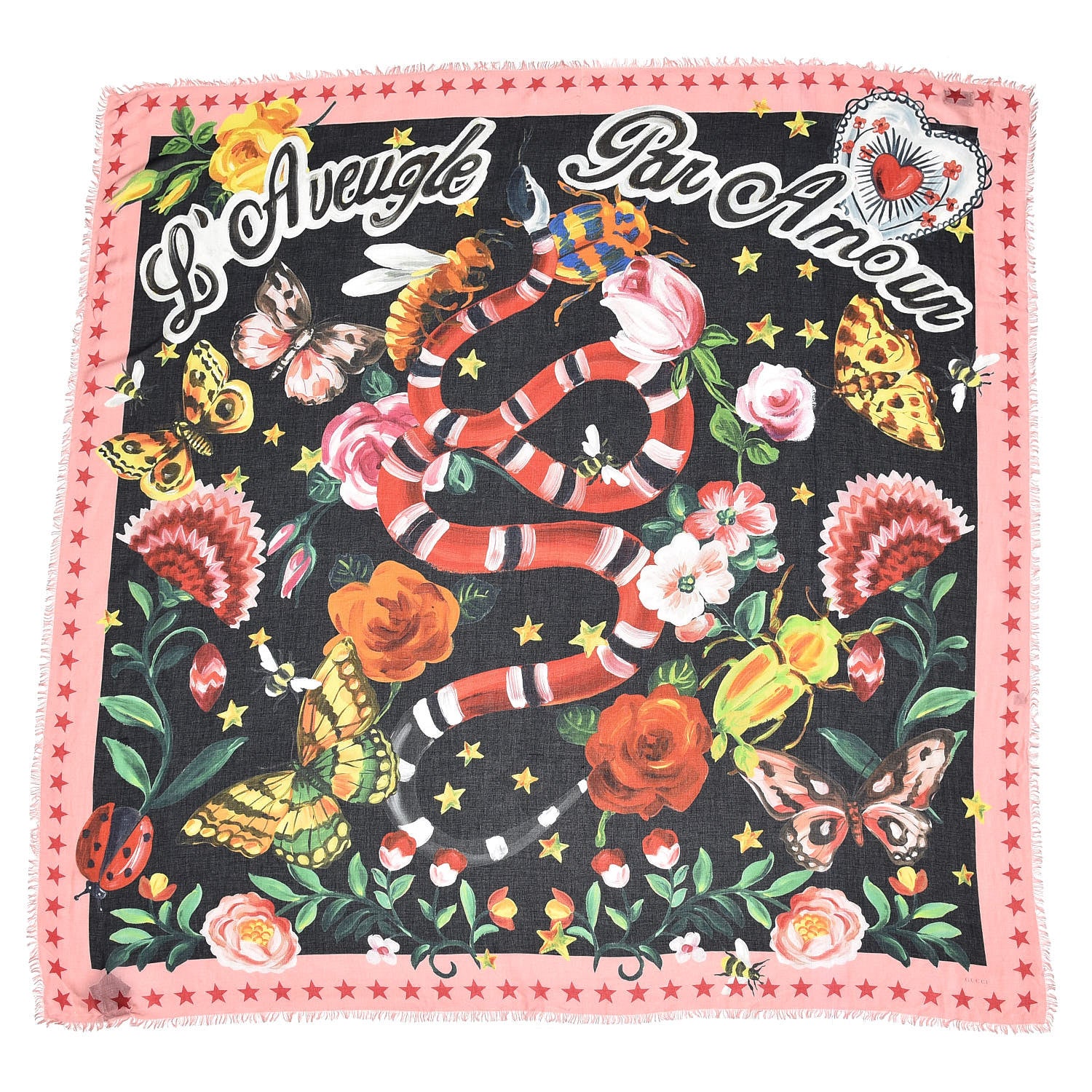Gucci Modal Silk Cashmere Garden Print Shawl Black 1 of 5