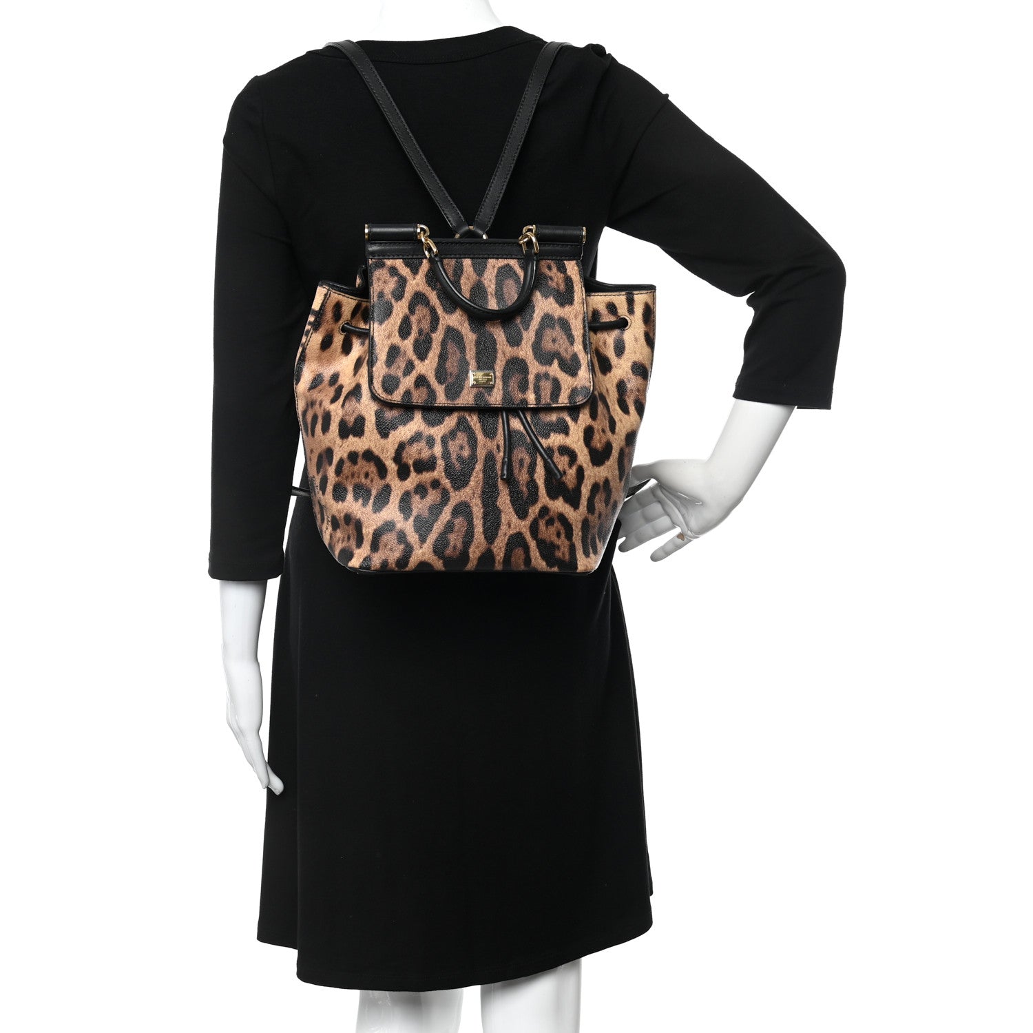 Dolce & Gabbana Dauphine Leopard Print Miss Sicily Backpack Black 2 of 12