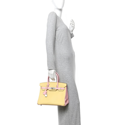 Hermes Swift Horseshoe Bi-Color Birkin 30 Jaune Poussin Rose Sakura 2 of 11