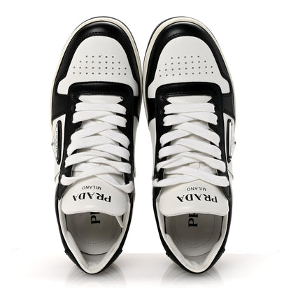Prada Vitello Sport Spazzolato Rois Triangle Logo Womens Downtown Low Top 30mm Sneakers 37.5 White Black 2 of 10