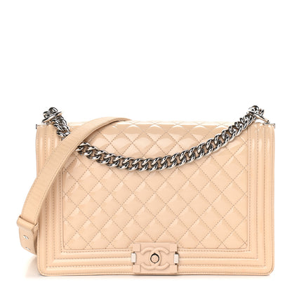 Chanel Patent Calfskin New Medium Boy Flap Plexiglass Beige 1 of 8