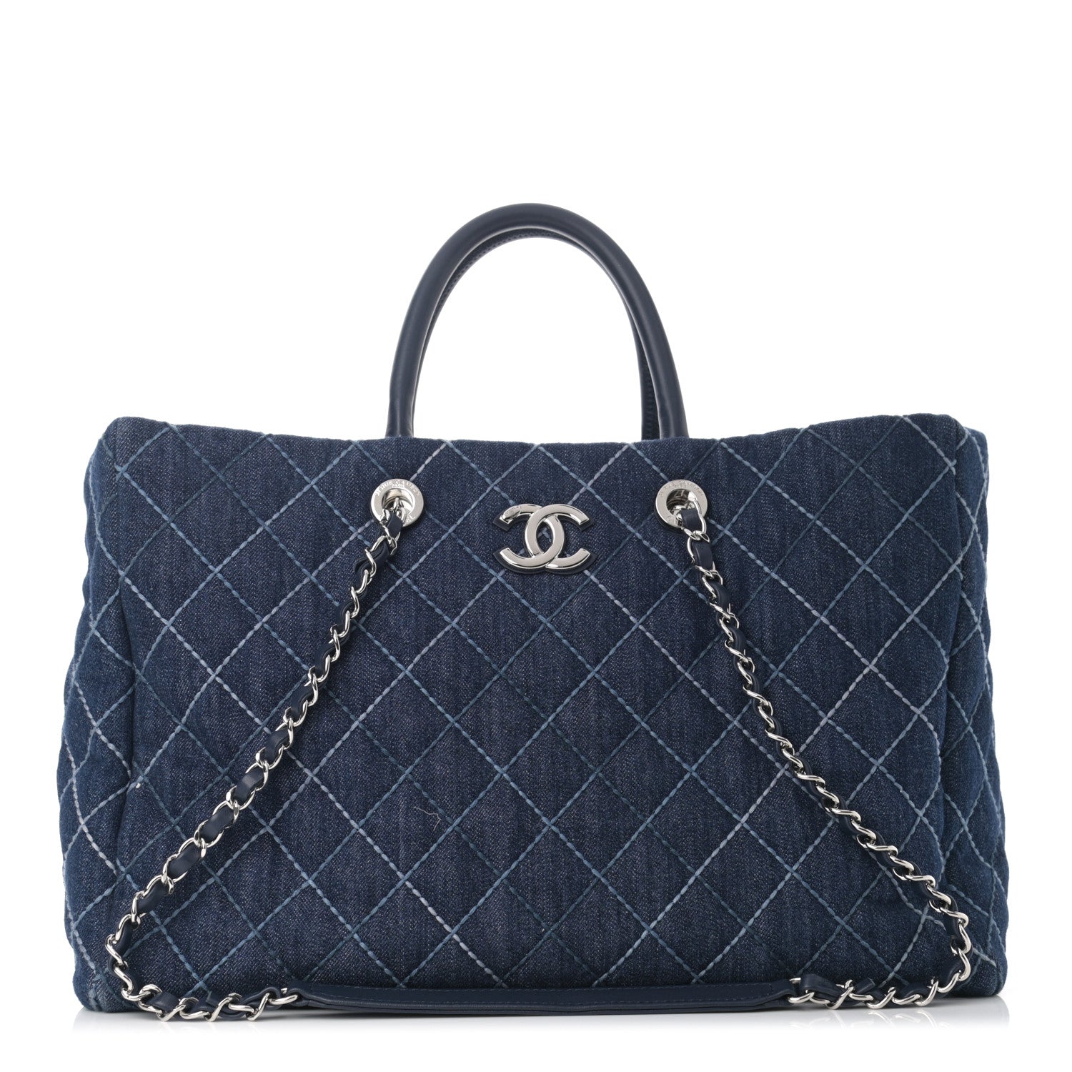 Chanel Denim Quilted Large Coco Handle Shopping Tote Blue 1 of 13