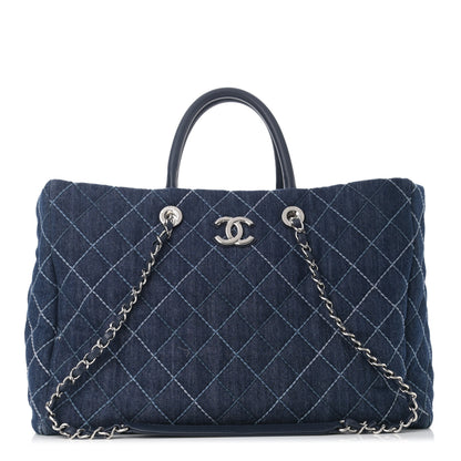 Chanel Denim Quilted Large Coco Handle Shopping Tote Blue 1 of 13