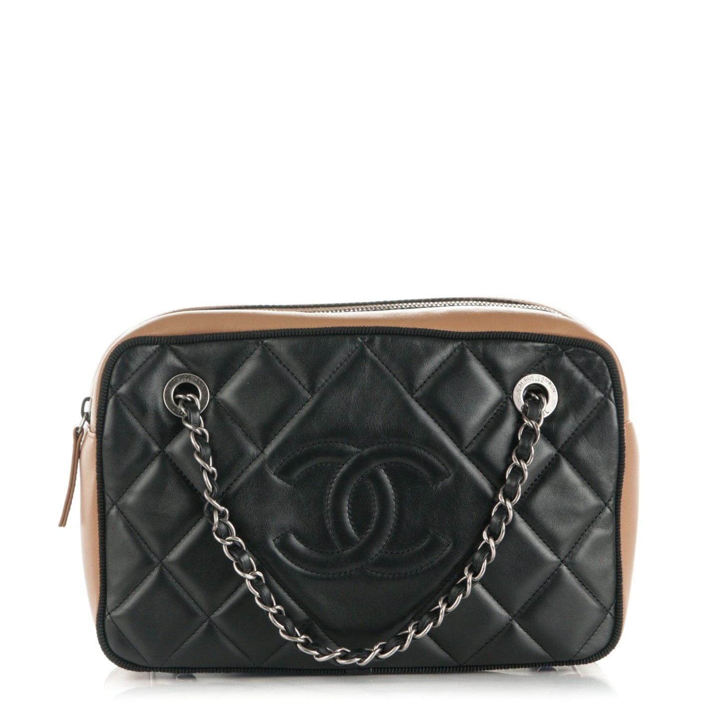 Lambskin Quilted Small Ballerine Camera Case Black Beige
