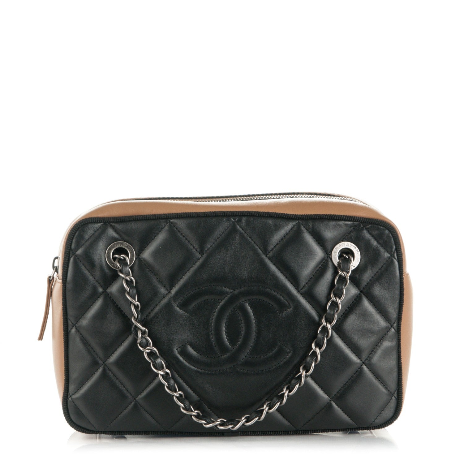 Chanel Lambskin Quilted Small Ballerine Camera Case Black Beige 1 of 8
