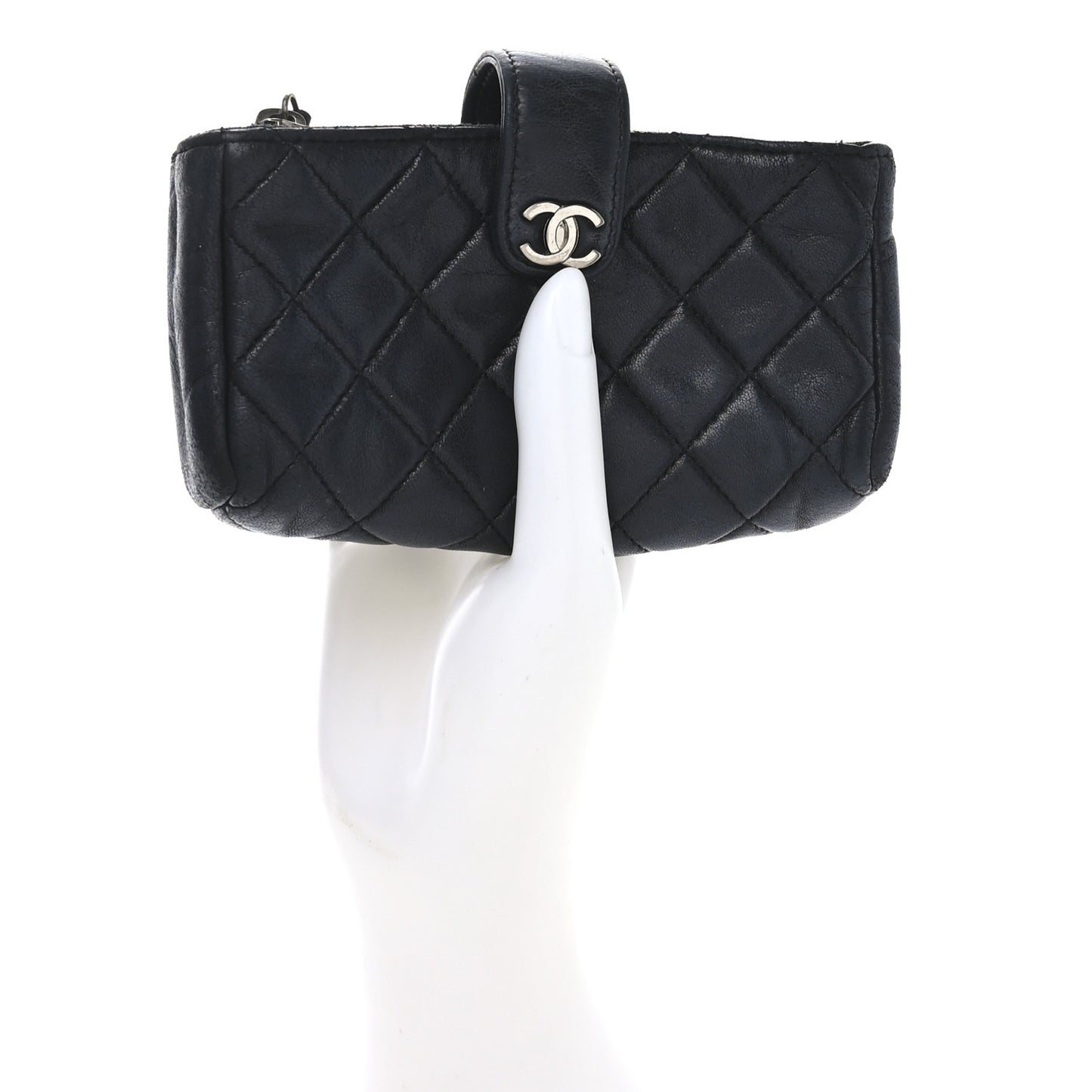 Lambskin Quilted Mini Phone Holder Clutch Black