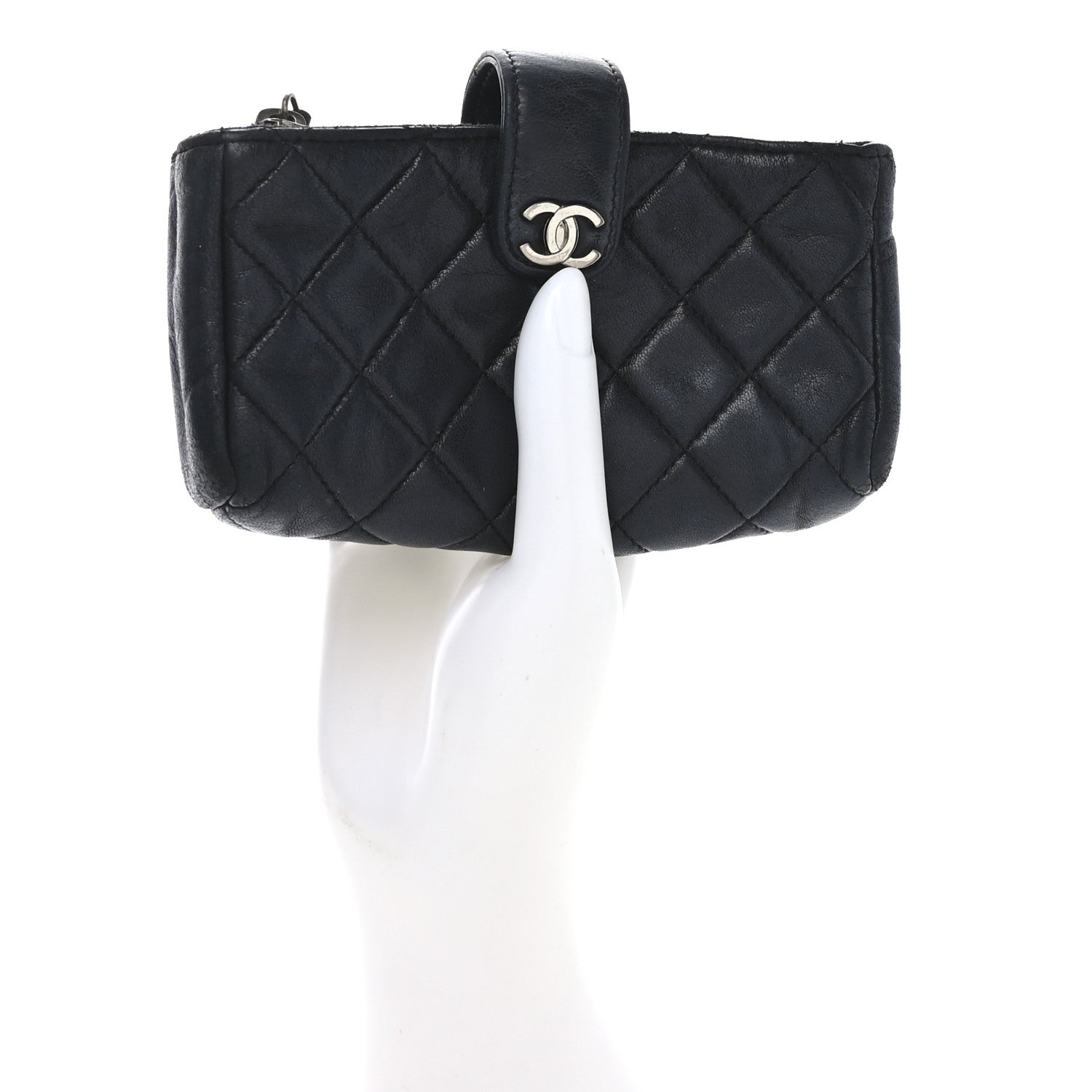 Chanel Lambskin Quilted Mini Phone Holder Clutch Black 2 of 10