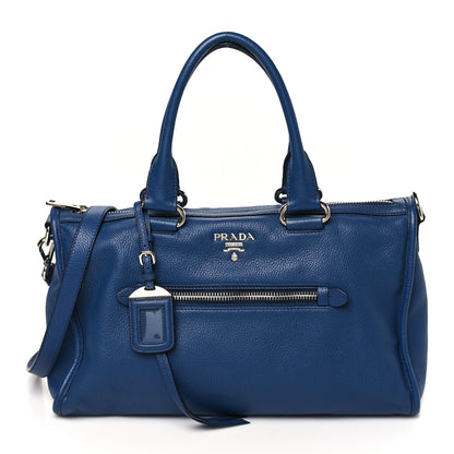 Prada Vitello Daino Shopping Satchel Blue 1 of 10
