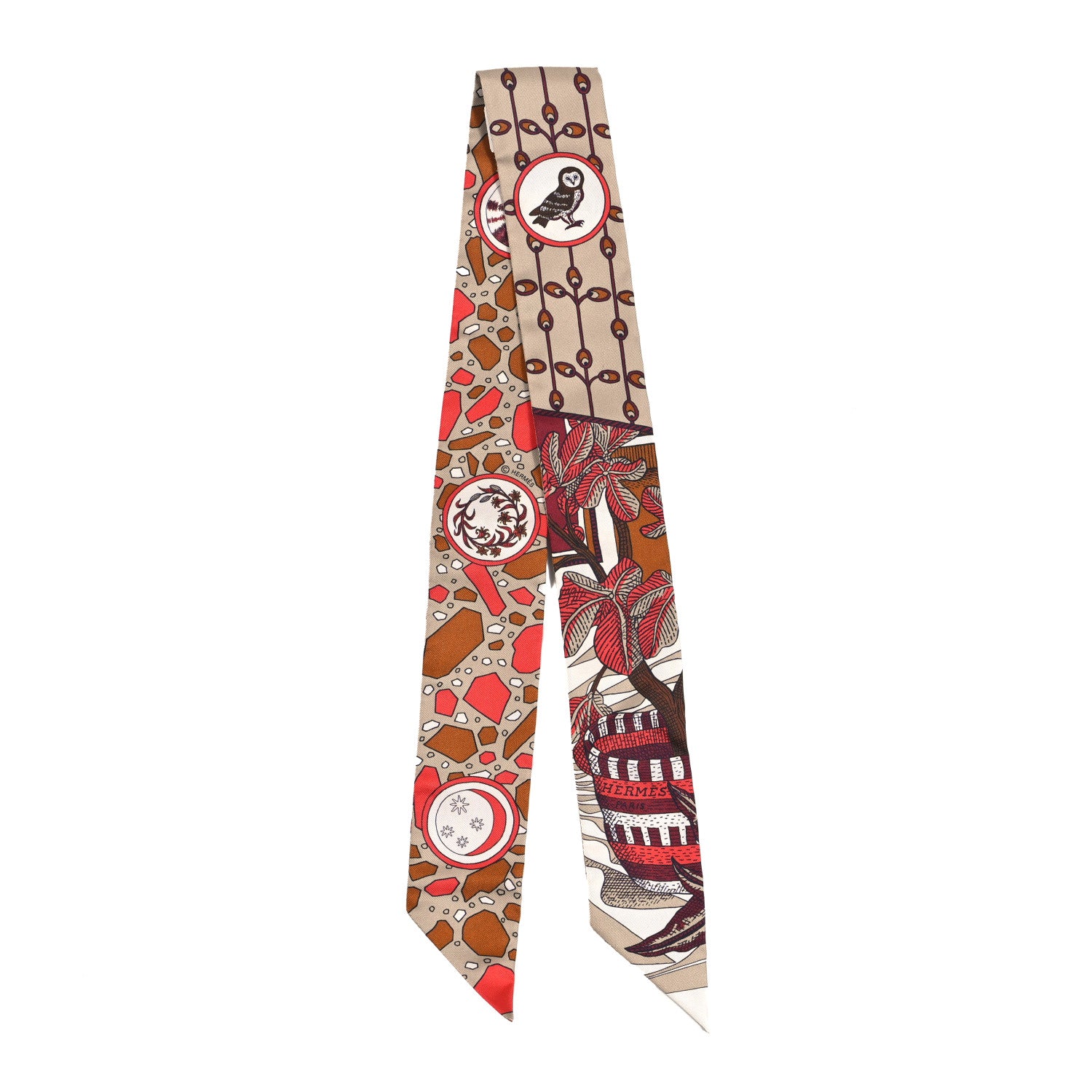 Hermes Silk La Danse Des Amazones Twilly Beige Corail Brun 2 of 4
