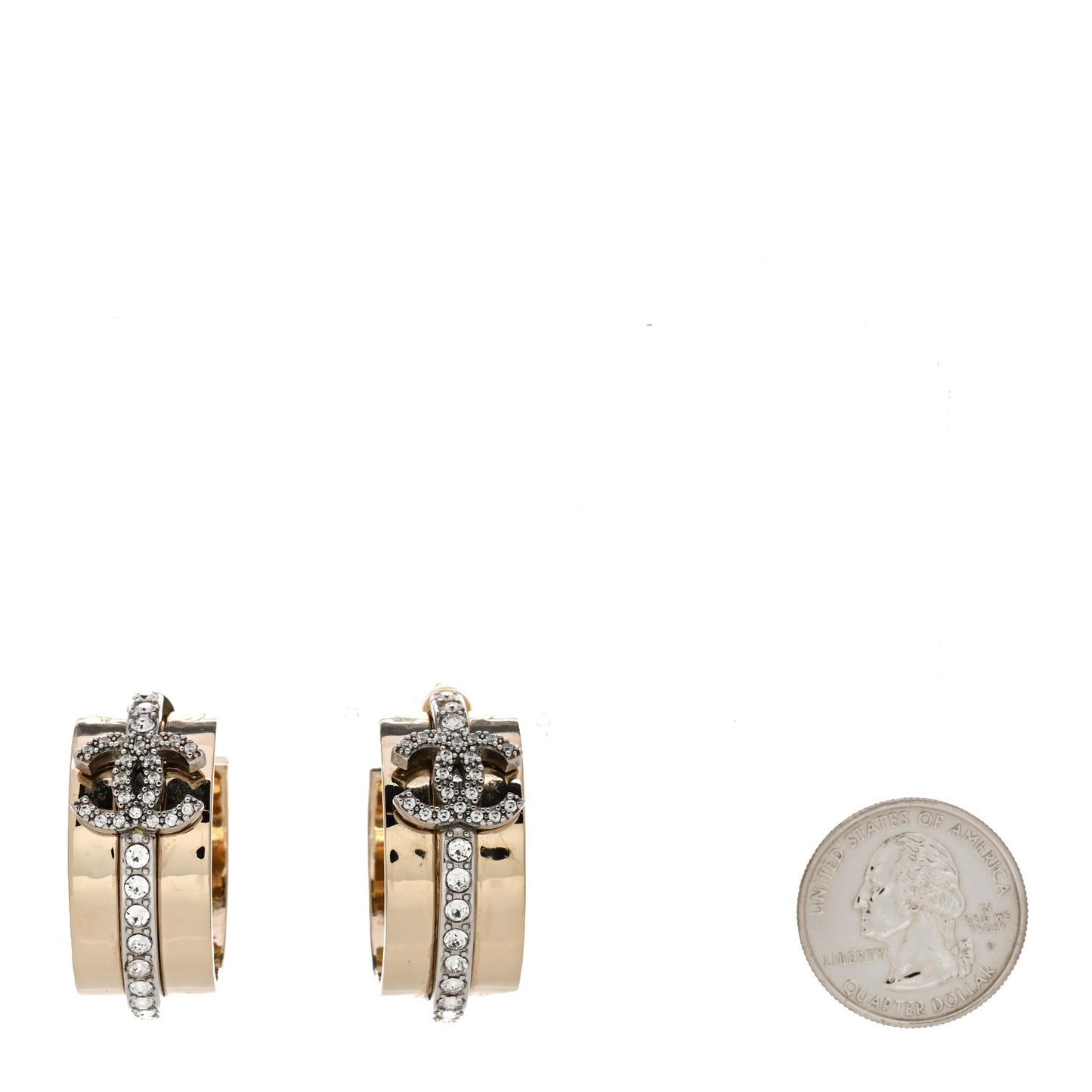 Metal Crystal CC Hoop Earrings Gold Silver