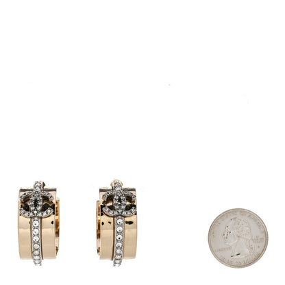 Chanel Metal Crystal CC Hoop Earrings Gold Silver 2 of 5