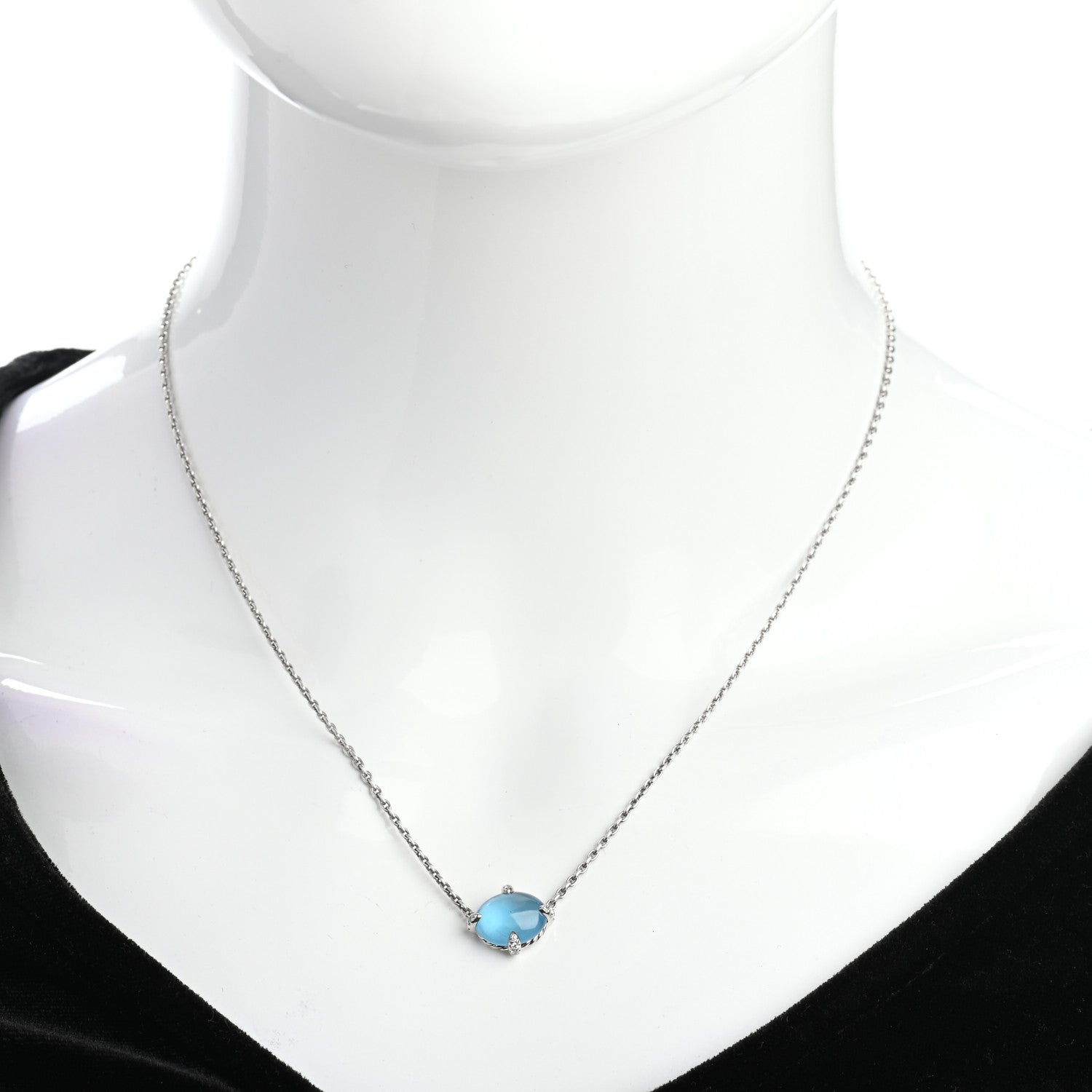 David Yurman Sterling Silver Diamond Blue Topaz Chatelaine Oval Pendant Necklace 2 of 4