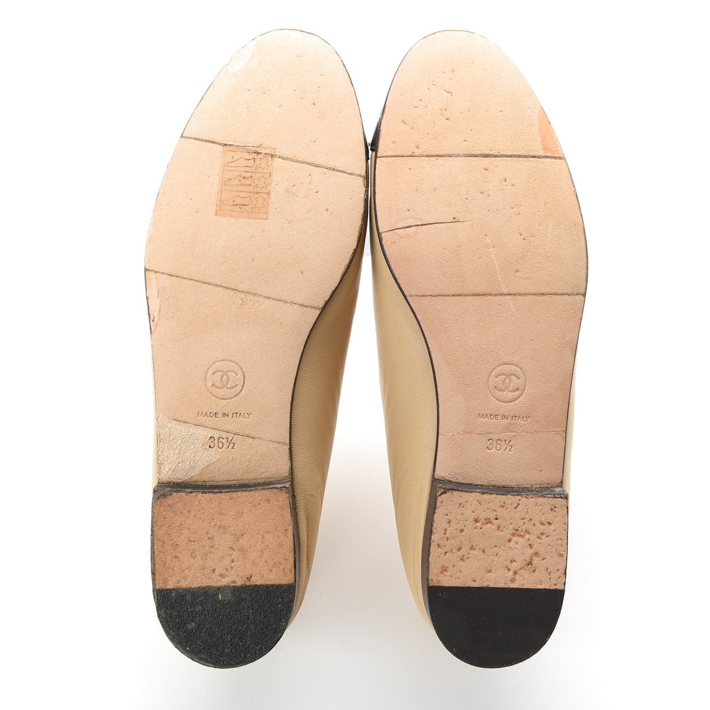 Lambskin Cap Toe CC Ballerina Flats 36.5 Beige Black