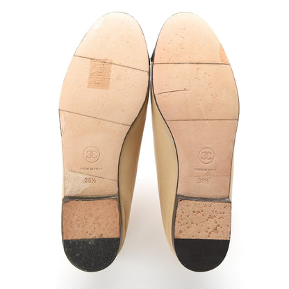 Chanel Lambskin Cap Toe CC Ballerina Flats 36.5 Beige Black 5 of 10