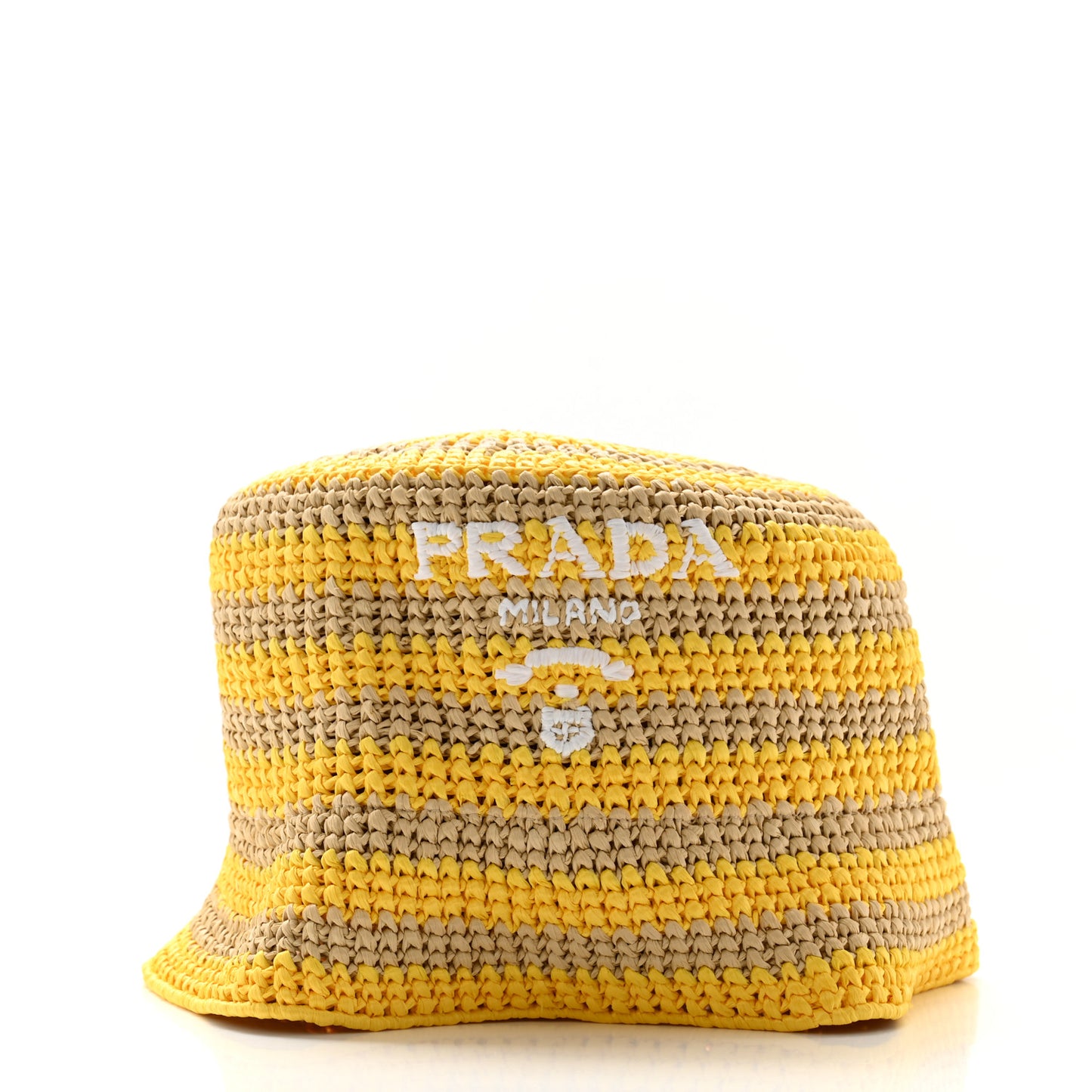 Raffia Striped Logo Embroidered Womens Bucket Hat S Naturale Giallo