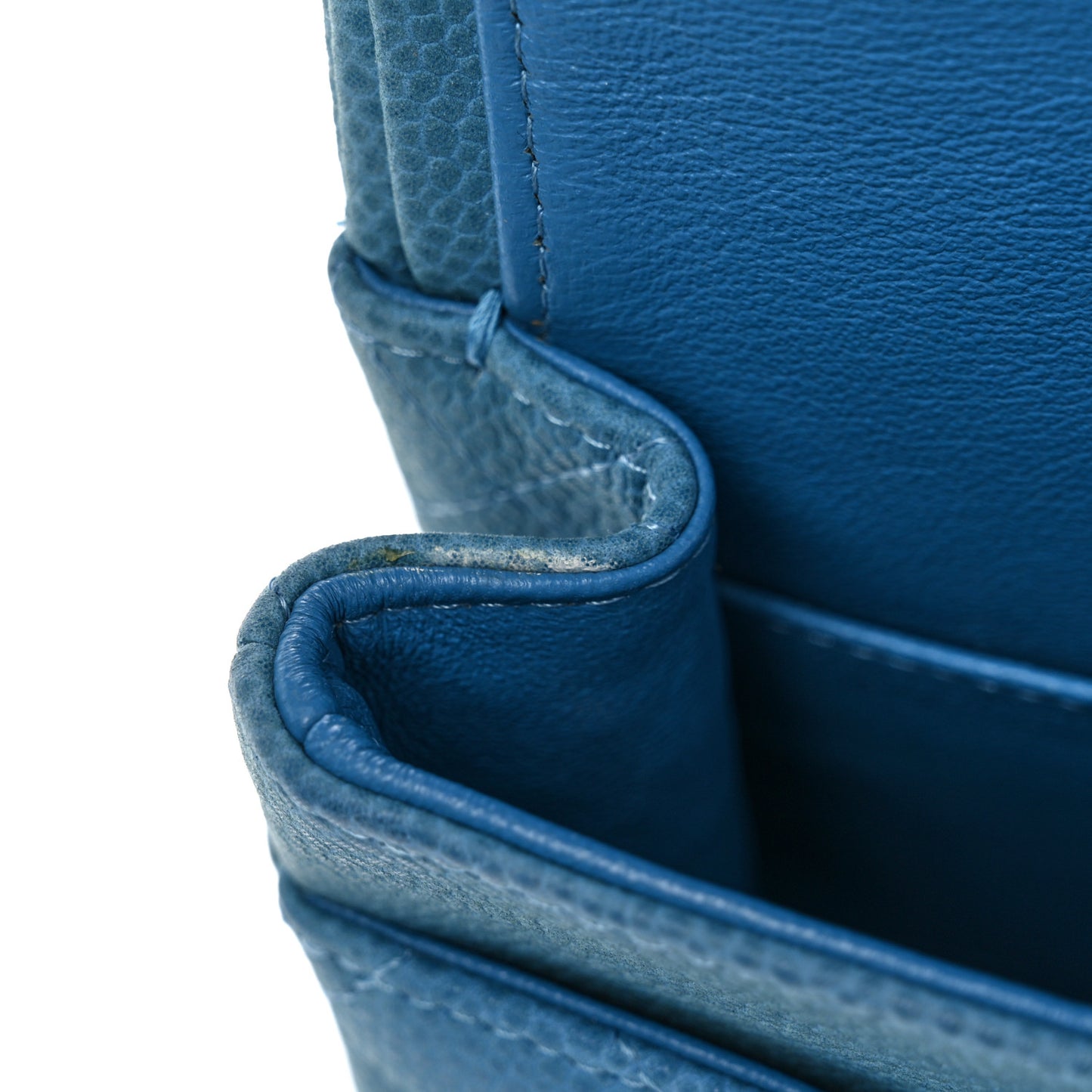 Iridescent Caviar Quilted Medium Double Flap Turquoise