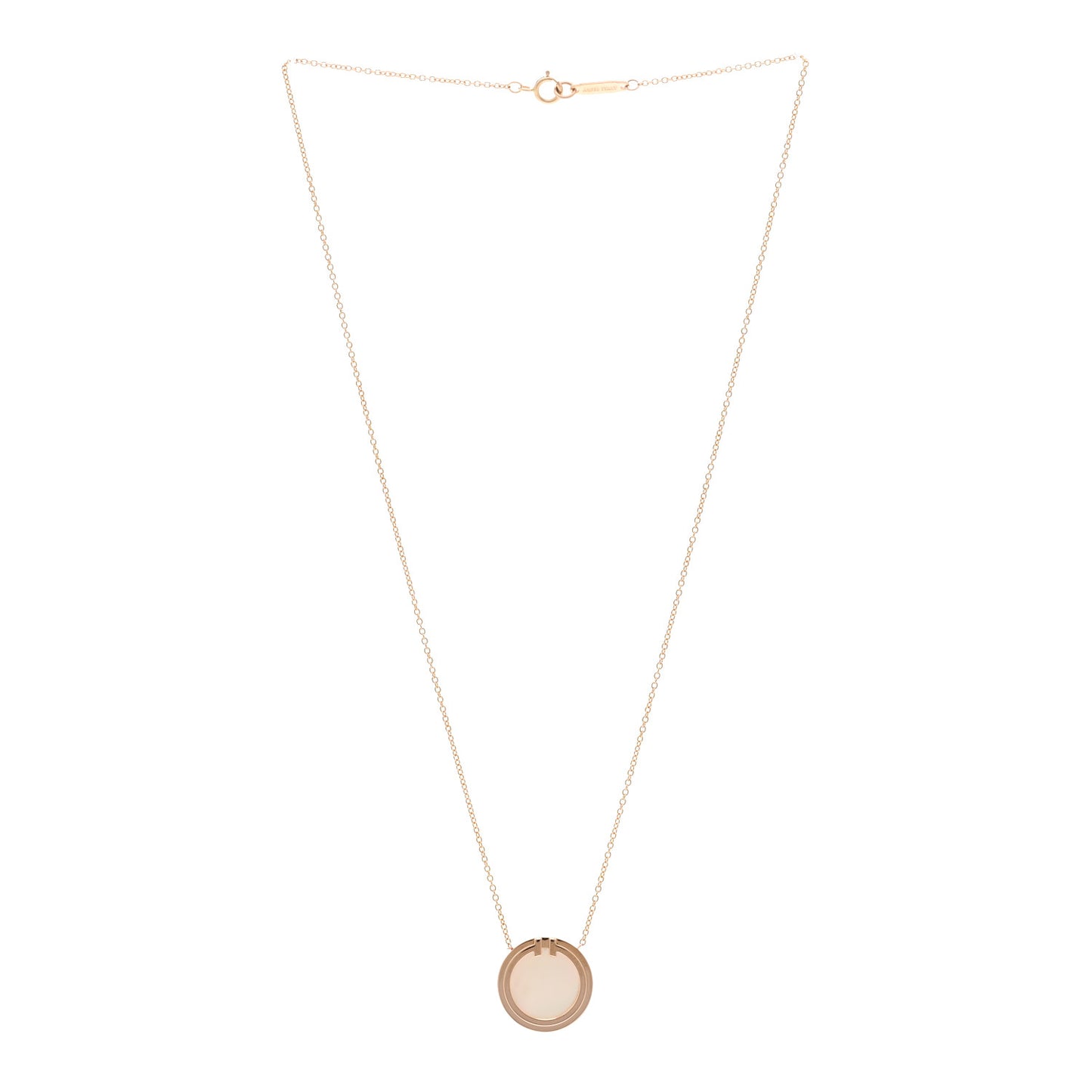 18K Rose Gold Mother of Pearl T Circle Pendant Necklace