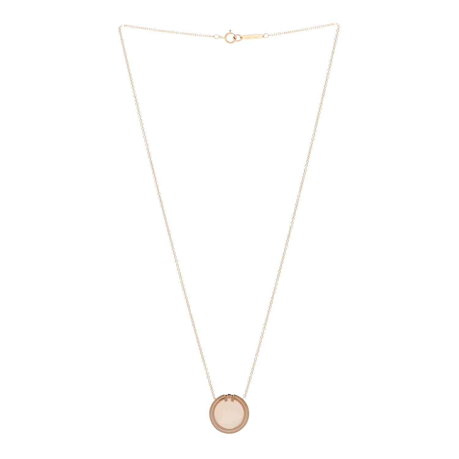 Tiffany 18K Rose Gold Mother of Pearl T Circle Pendant Necklace 3 of 5