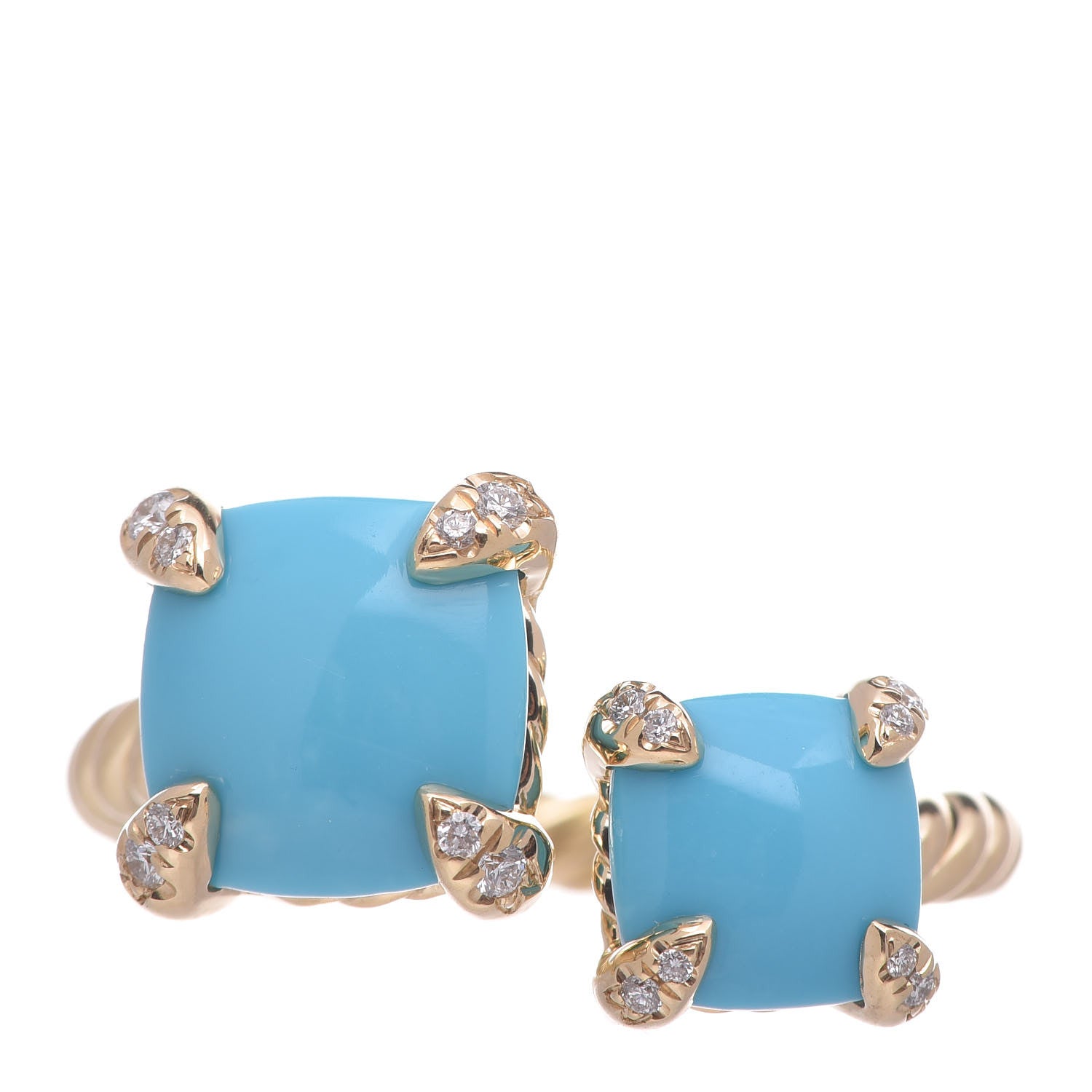 David Yurman 18K Yellow Gold Diamond Turquoise Chatelaine Bypass Ring 50 5.25 1 of 5