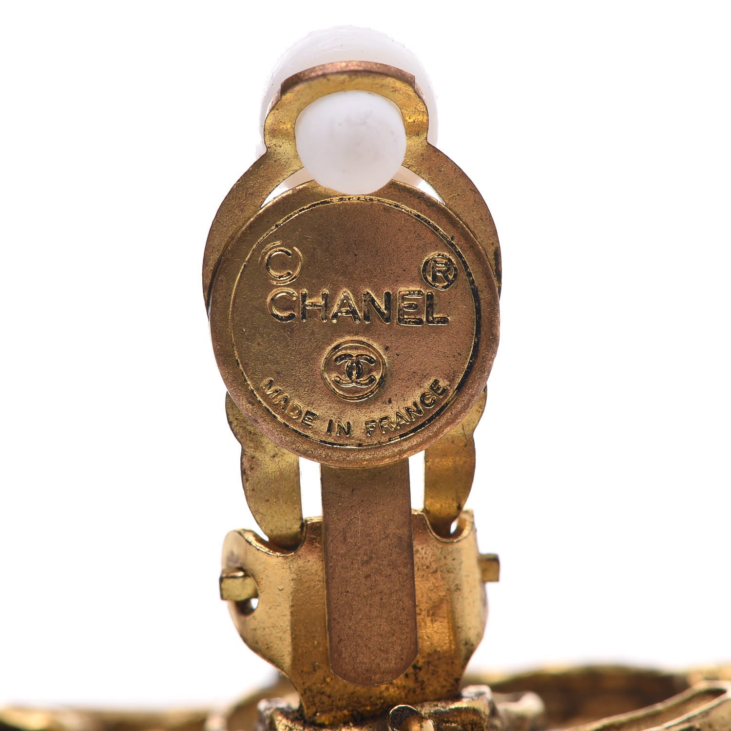 Chanel CC Hammered Round Clip On Earrings Gold 4 of 4