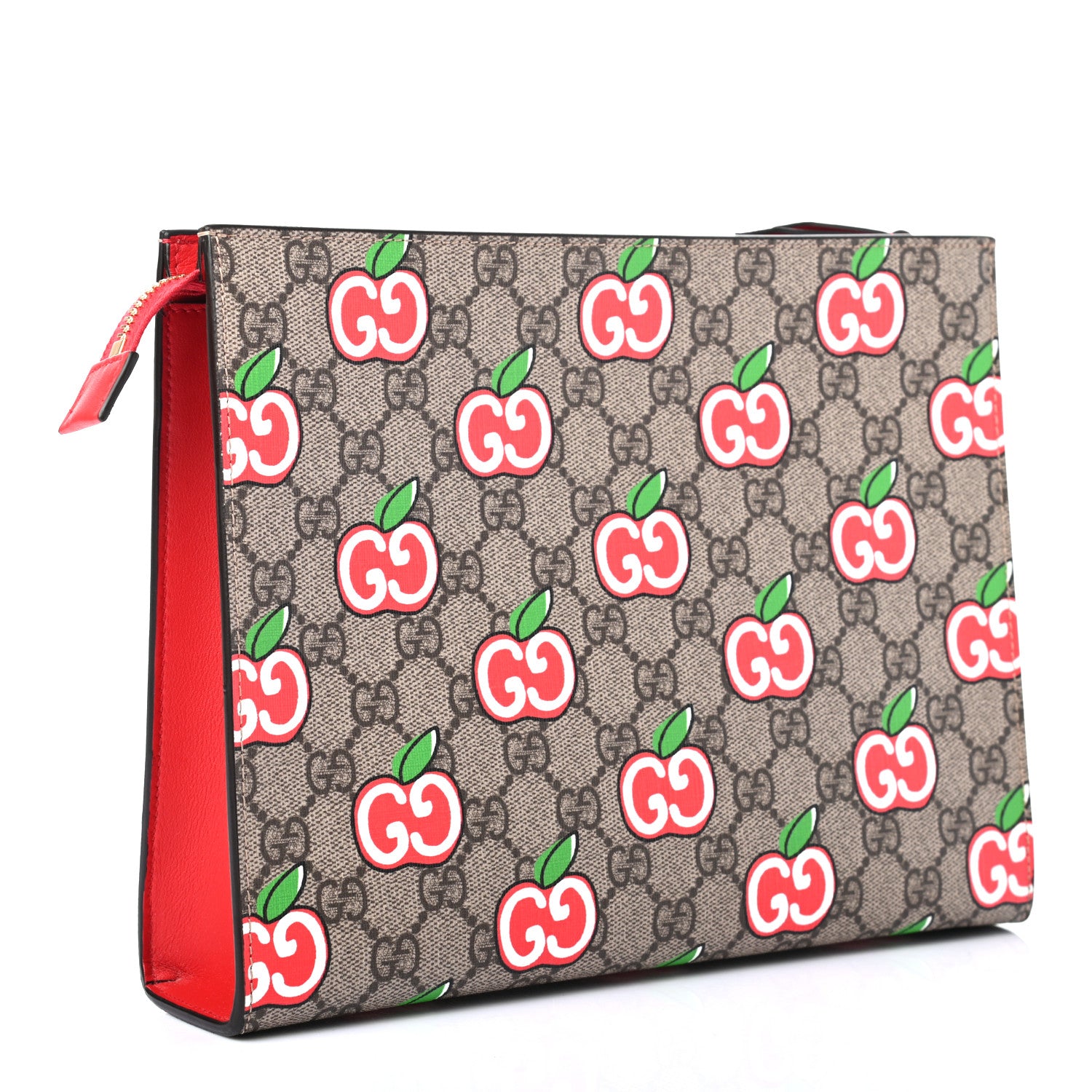 Gucci GG Supreme Monogram Apple Large Cosmetic Case Beige Multicolor Lobster Red 3 of 7