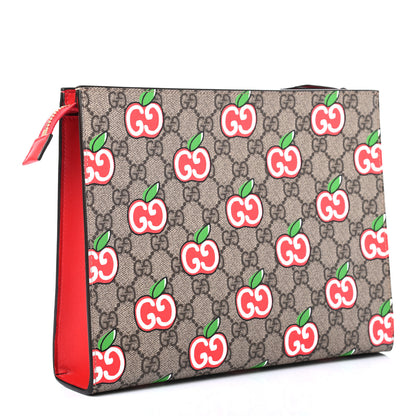Gucci GG Supreme Monogram Apple Large Cosmetic Case Beige Multicolor Lobster Red 3 of 7
