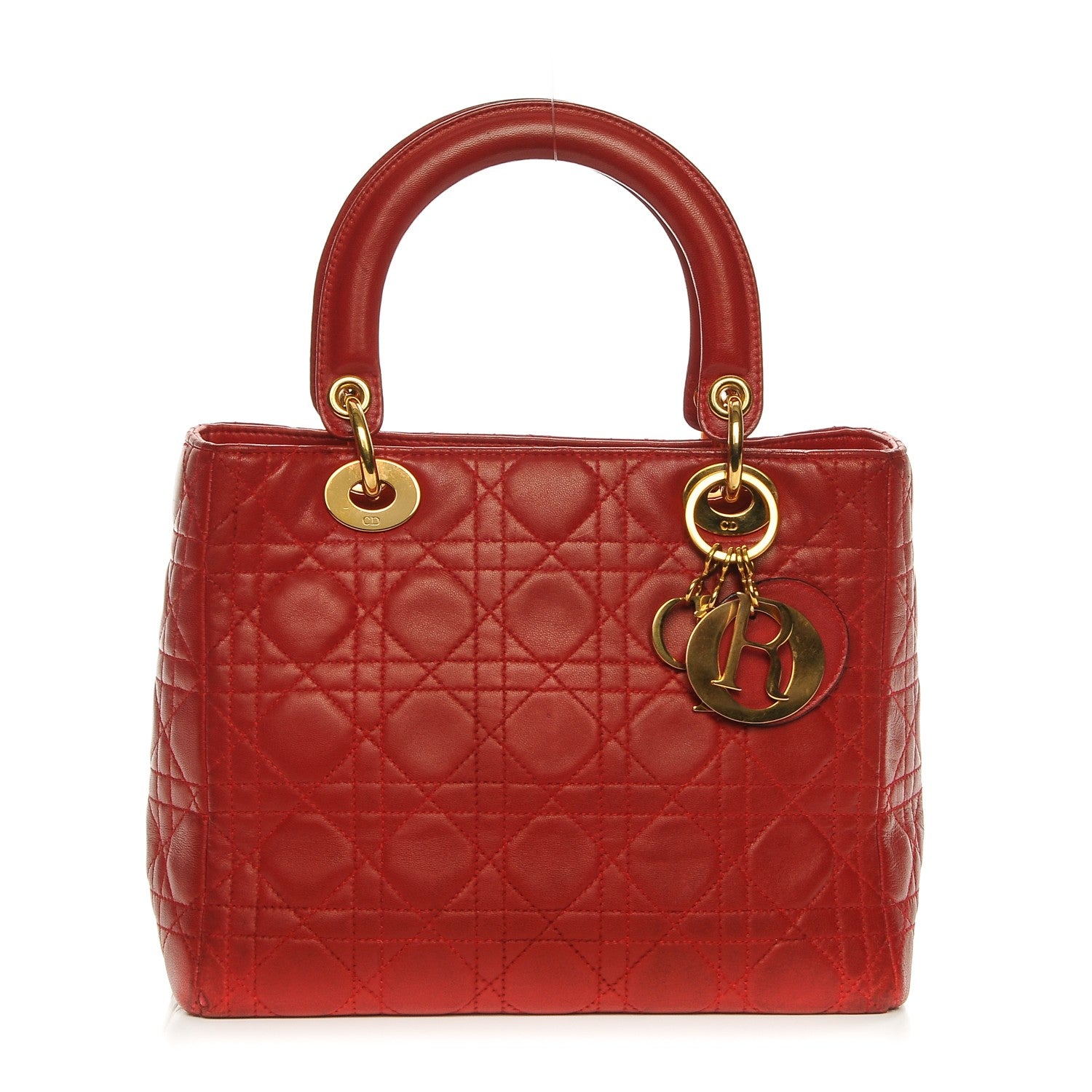 Christian Dior Lambskin Cannage Medium Lady Dior Red 1 of 6