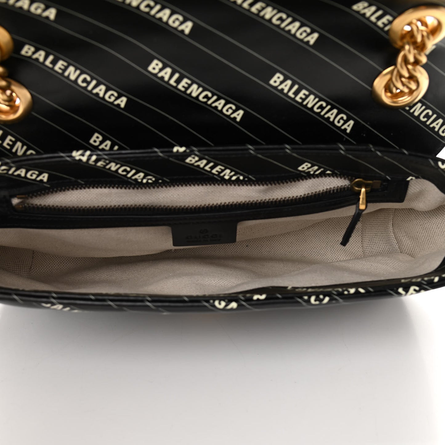 X BALENCIAGA Calfskin Matelasse Logo Print Small GG Marmont Shoulder Bag Black
