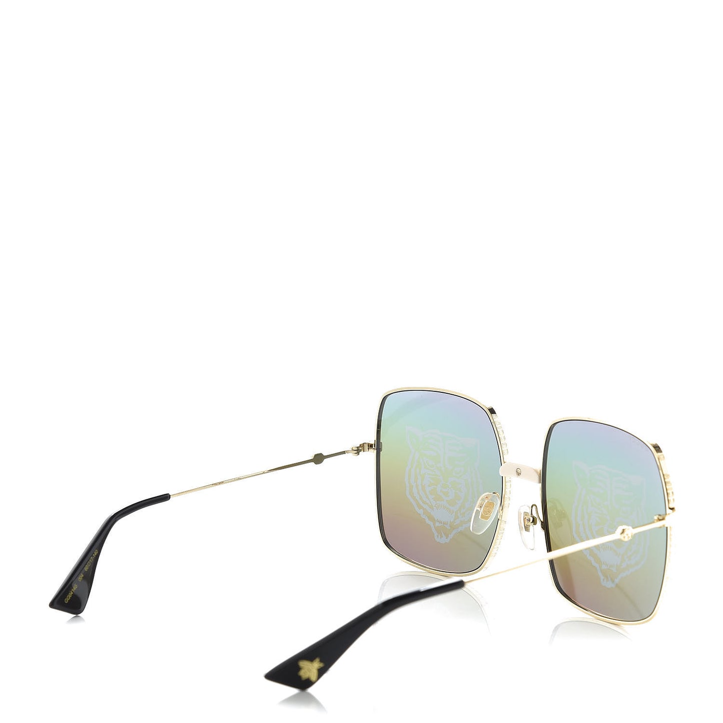 Metal Rectangular Frame Tiger Print Sunglasses GG0414S Gold