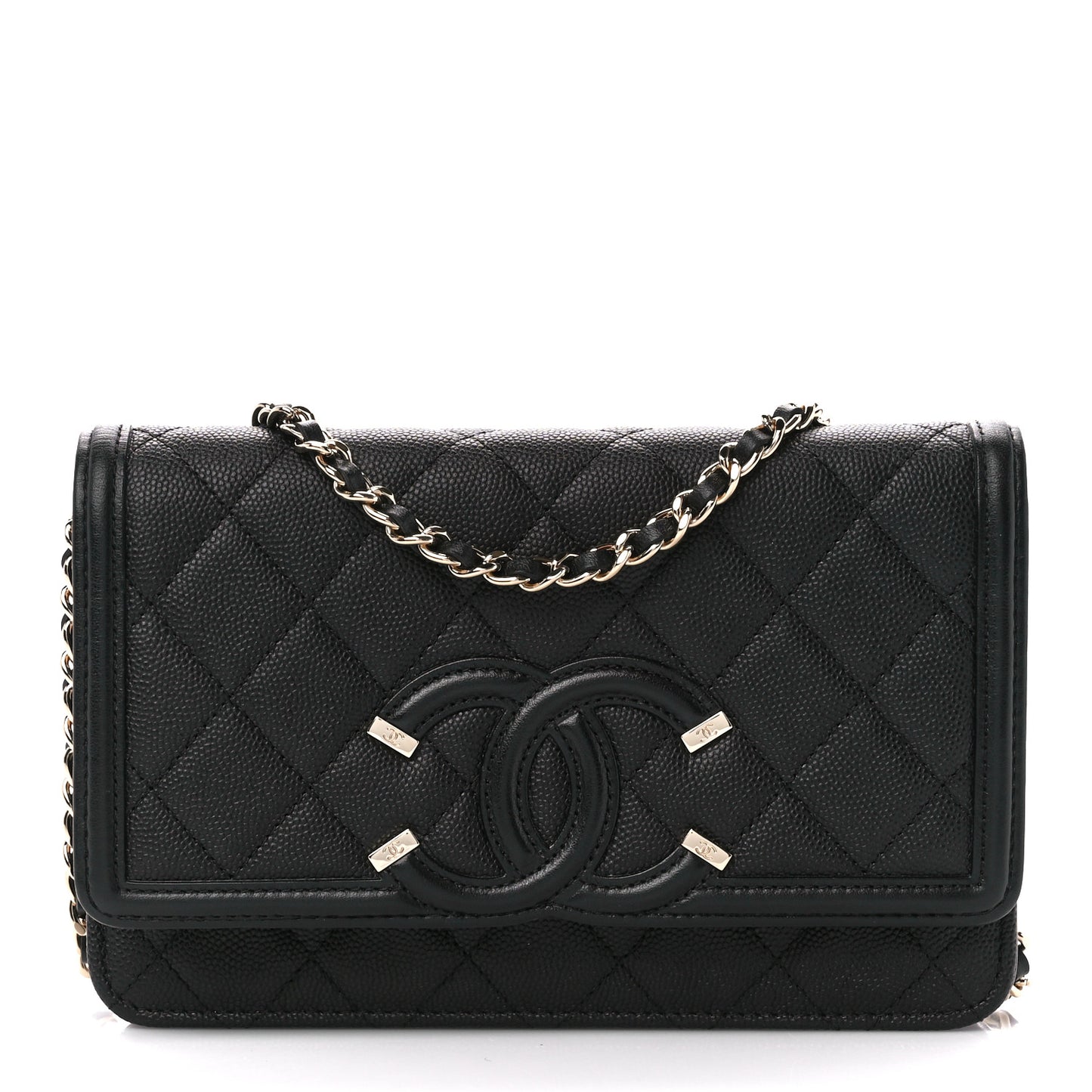 Caviar Quilted CC Filigree Wallet On Chain WOC Black