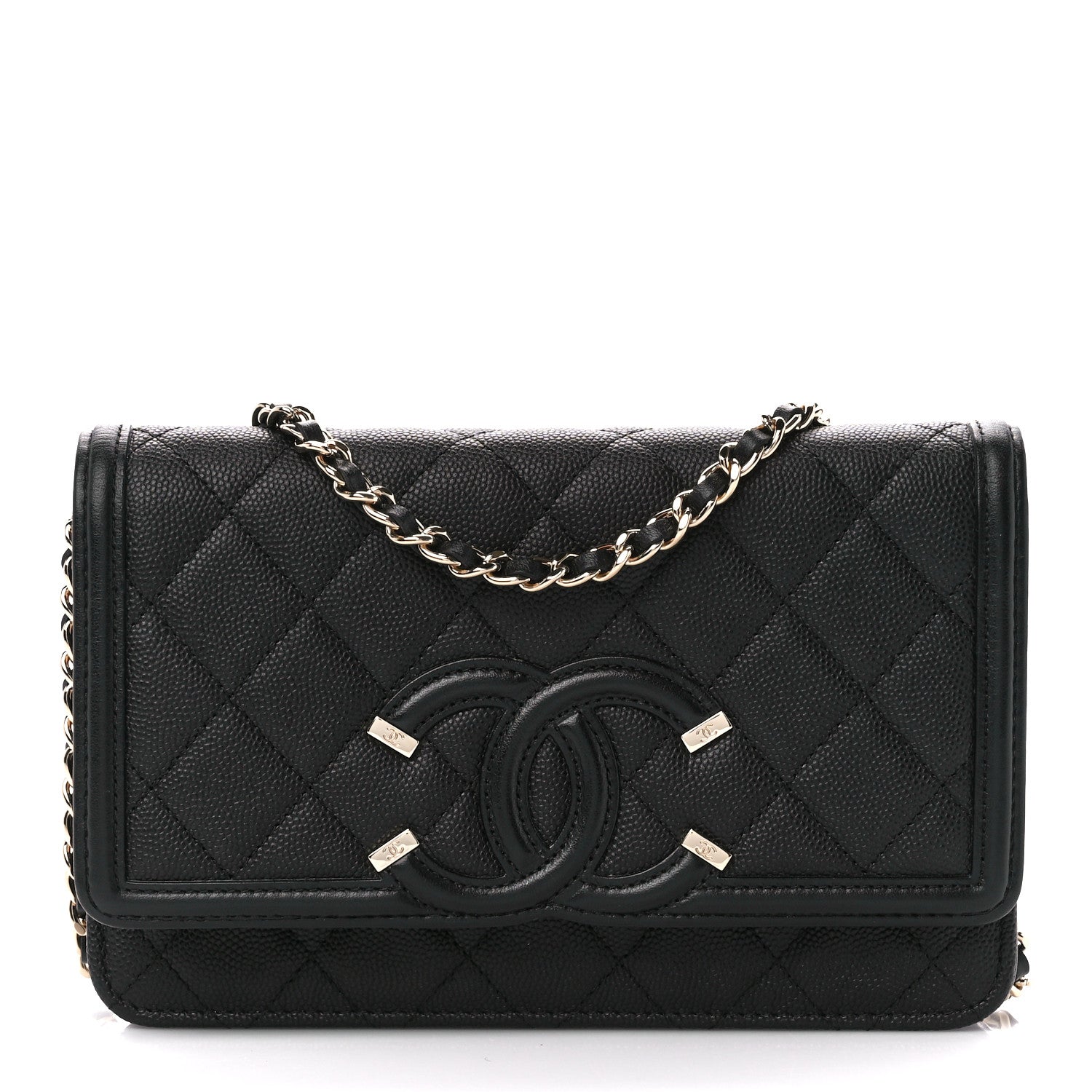 Chanel Caviar Quilted CC Filigree Wallet On Chain WOC Black 1 of 10
