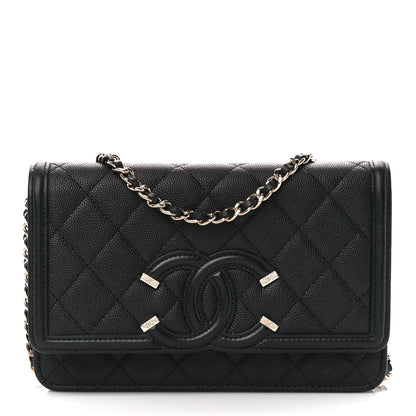 Chanel Caviar Quilted CC Filigree Wallet On Chain WOC Black 1 of 10