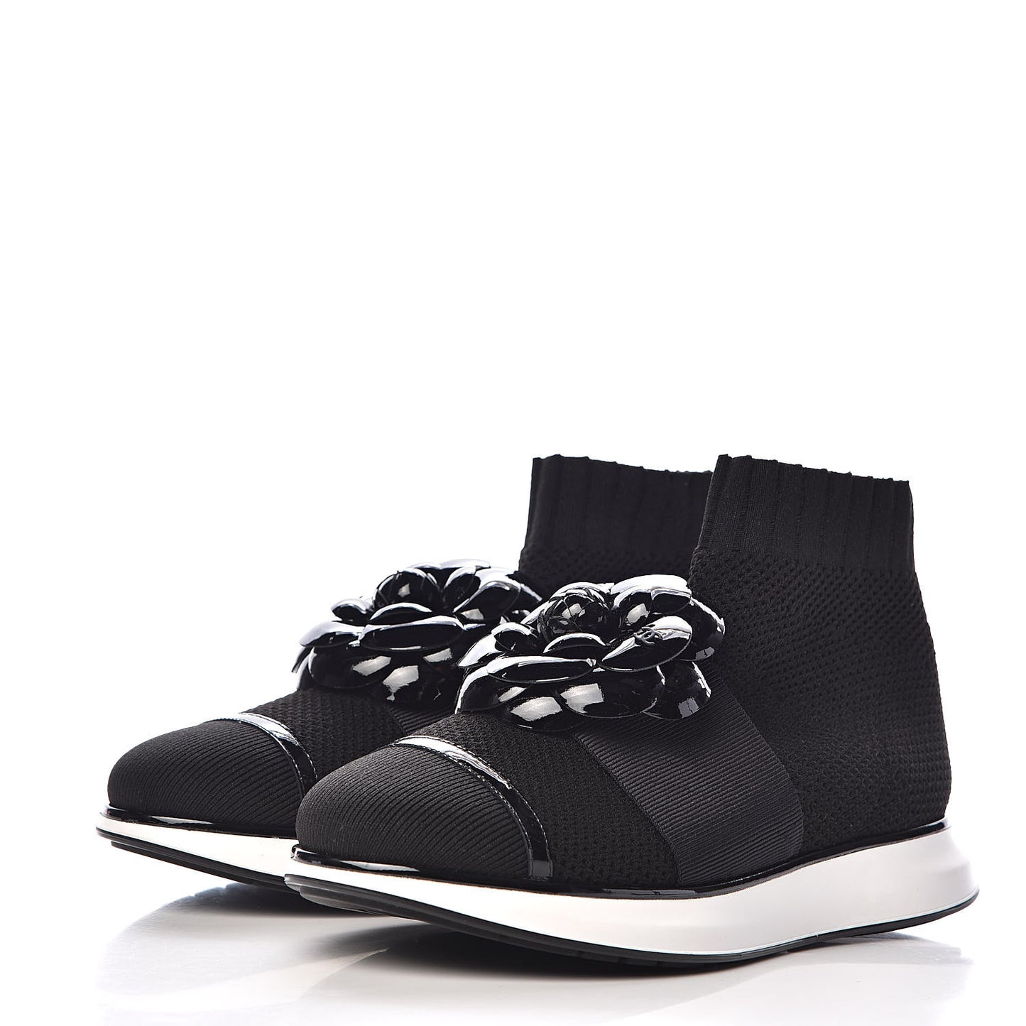 Knit Patent Calfskin Womens High Top Camellia Sneakers 36.5 Black