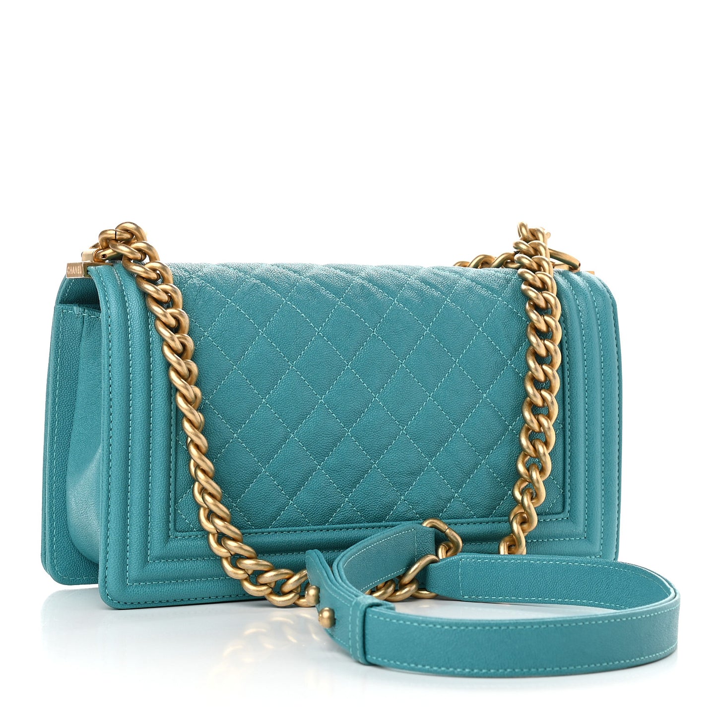 Caviar Quilted Medium Boy Flap Turquoise