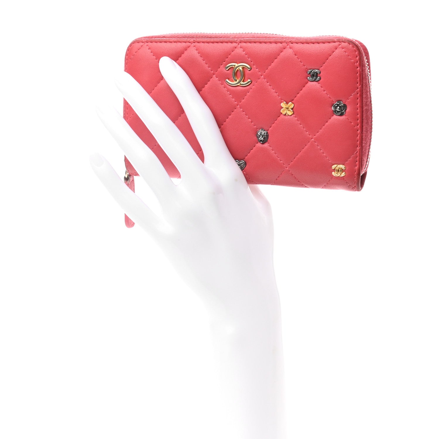 Chanel Lambskin Quilted Small Lucky Charms Zip Around Wallet Pink 2 of 8