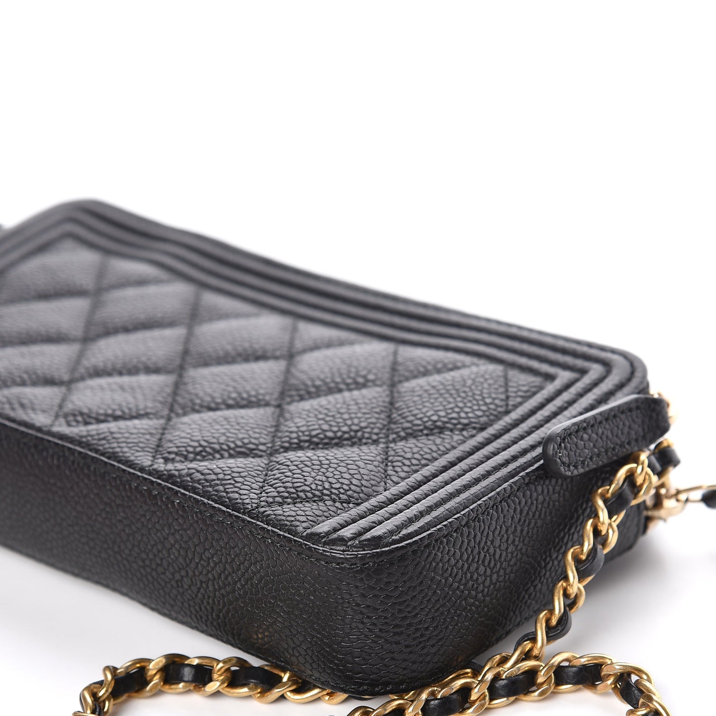 Caviar Quilted Small Boy Clutch With Chain Black