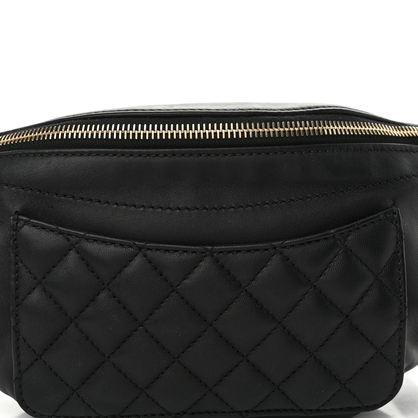 Crumpled Glazed Lambskin Quilted Waist Bag Fanny Pack Black