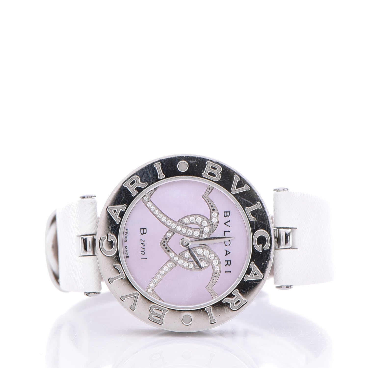 Bulgari BVLGARI Stainless Steel Calfskin Diamond Pink Mother of Pearl 30mm B.Zero1 Three Hearts Quartz Watch 3 of 12