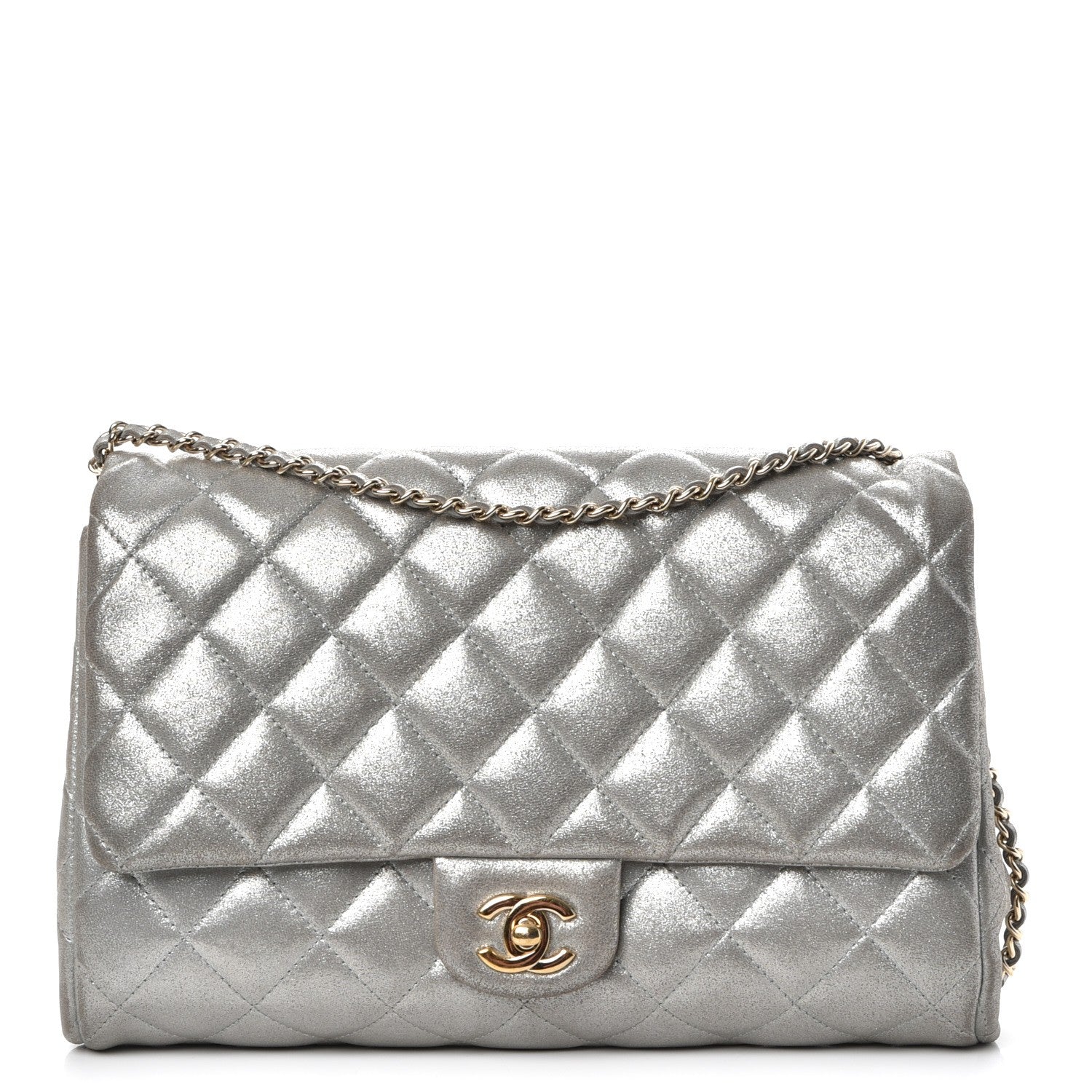 Chanel Iridescent Calfskin Clutch With Chain Flap Silver 1 of 14