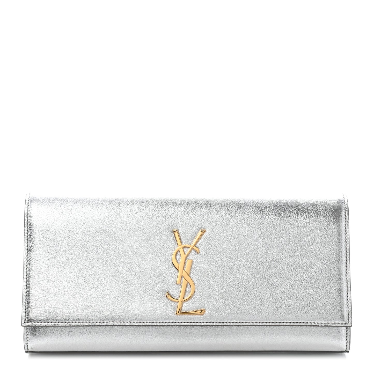 Textured Metallic Calfskin Classic Monogram Cassandre Clutch Silver