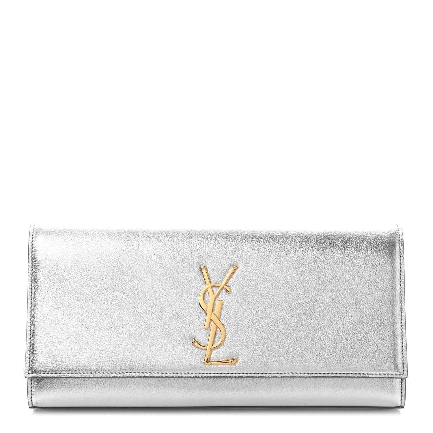 Saint Laurent Textured Metallic Calfskin Classic Monogram Cassandre Clutch Silver 1 of 11